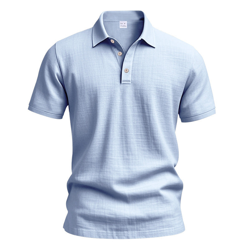 Men's Linen Polo Shirt - Short Sleeve Casual Button Down Summer Top