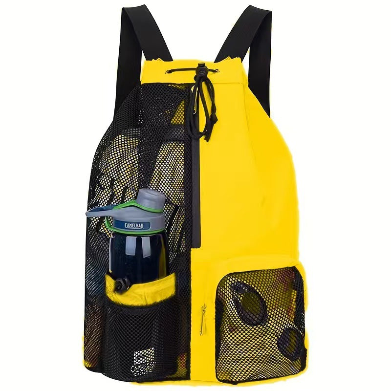 Mesh Swim Beach Bag - Drawstring Backpack with Wet Pocket