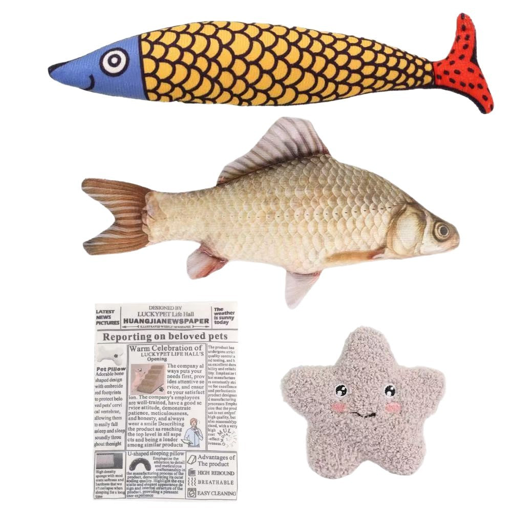 Catnip Cat Toys - Fish & Star Shape Catnip Bags 4-Pack