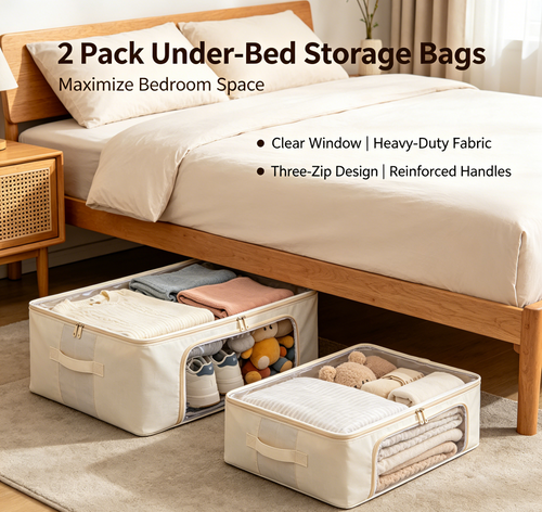 Under-Bed Storage Bags 2 Pack - clear top window bags for storing clothes and bedding under bed