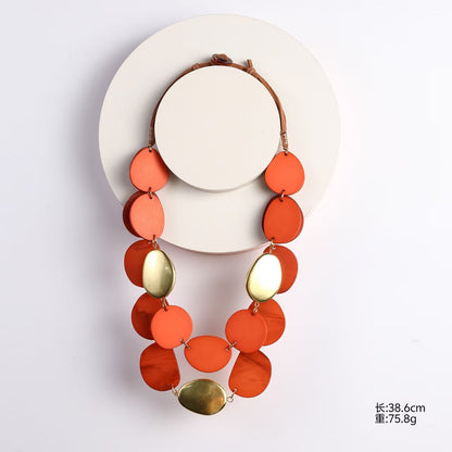 Bohemian Acrylic Necklace - Round Sequined Layered Chain Pendant