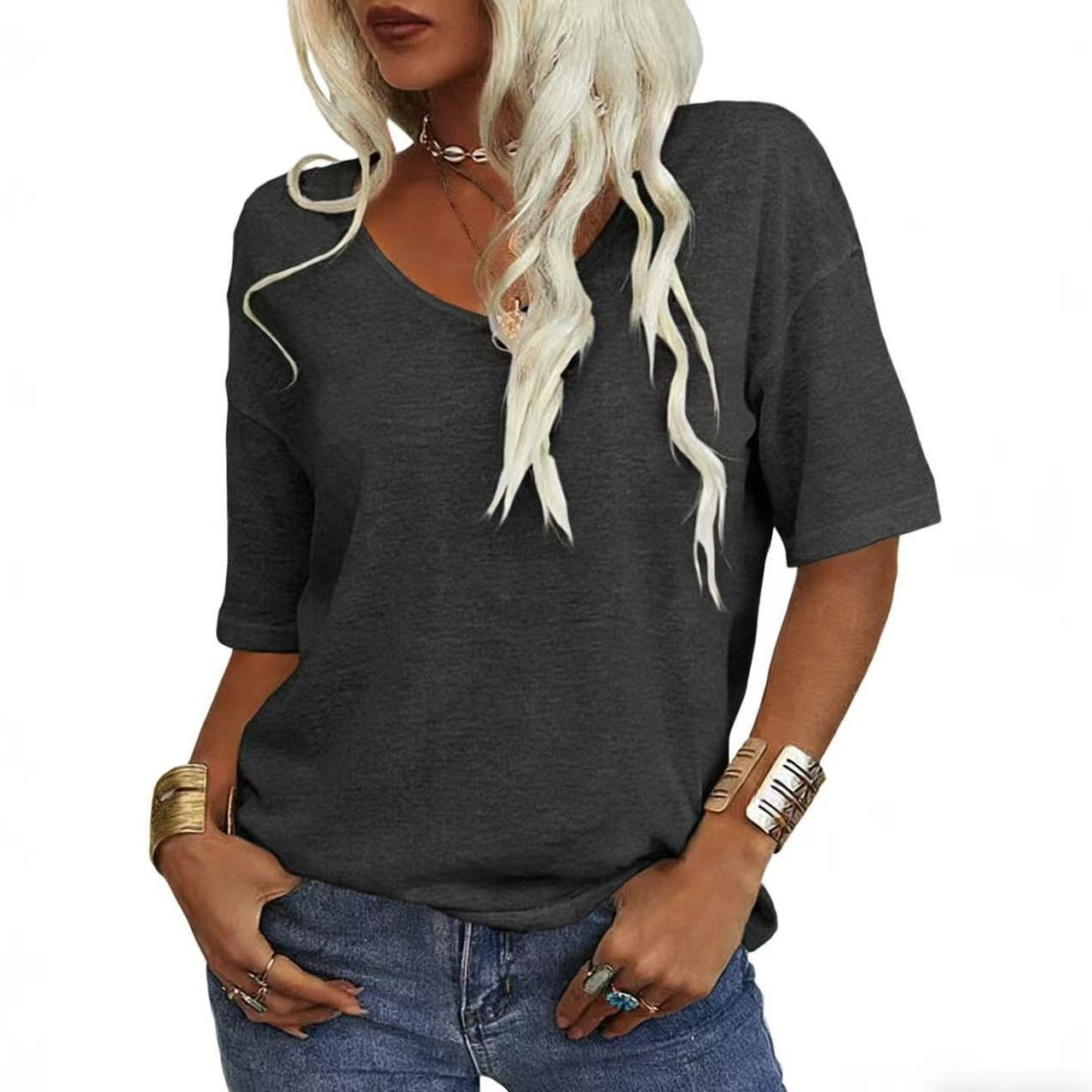 Women's V-Neck Cotton T-Shirt - Plus Size Available