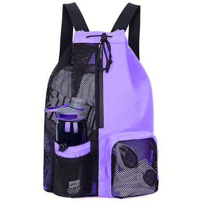 Mesh Swim Beach Bag - Drawstring Backpack with Wet Pocket