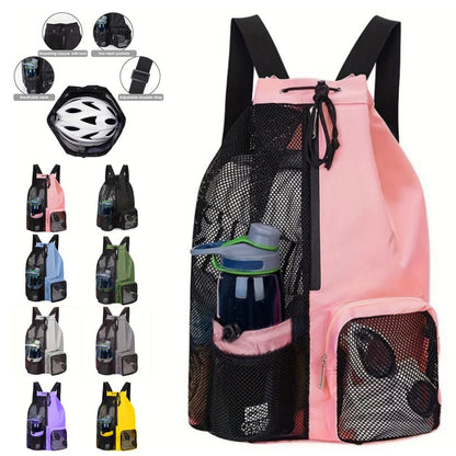 Mesh Swim Beach Bag - Drawstring Backpack with Wet Pocket