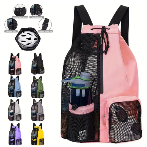 Mesh Swim Beach Bag - Drawstring Backpack with Wet Pocket
