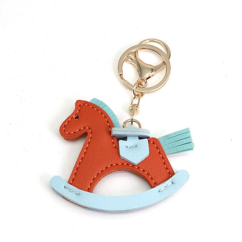 Leather Rocking Horse Keychain - Bag Charm & Key Ring