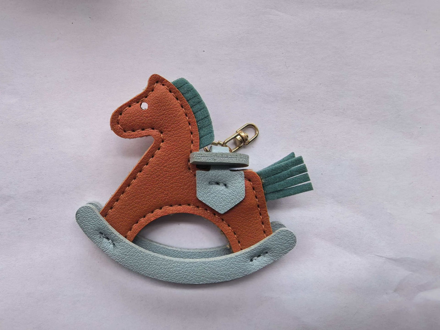 Leather Rocking Horse Keychain - Bag Charm & Key Ring