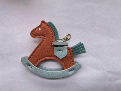 Leather Rocking Horse Keychain - Bag Charm & Key Ring