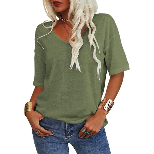 Women's V-Neck Cotton T-Shirt - Plus Size Available