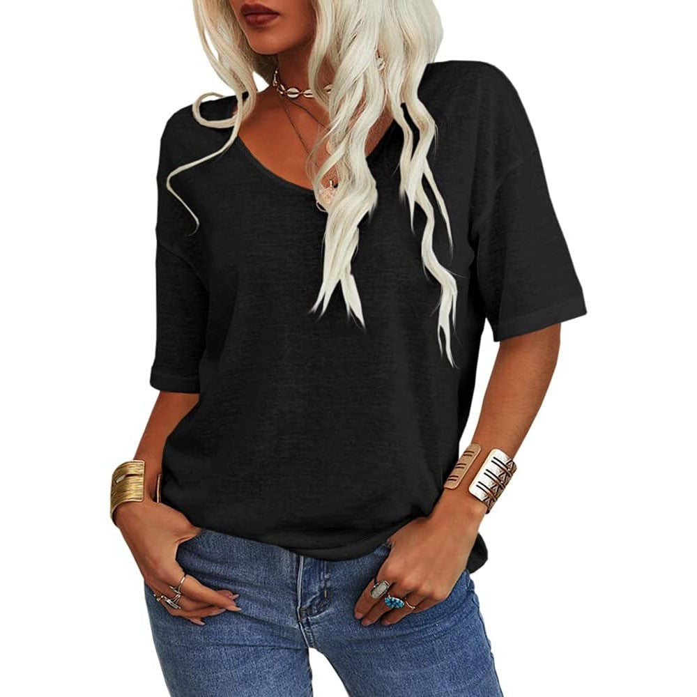 Women's V-Neck Cotton T-Shirt - Plus Size Available