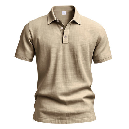 Men's Linen Polo Shirt - Short Sleeve Casual Button Down Summer Top