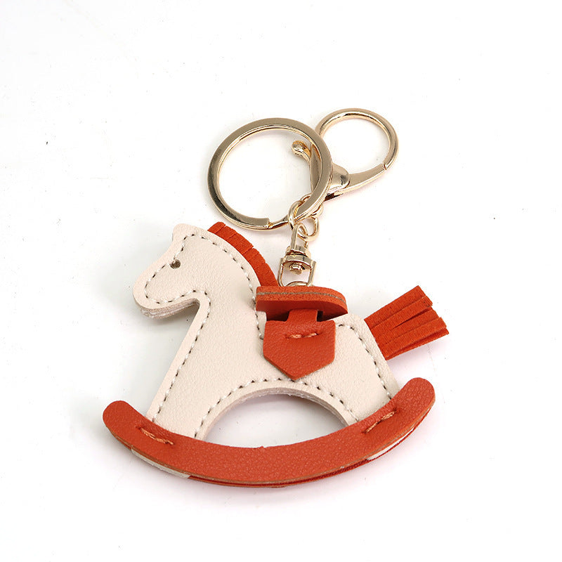 Leather Rocking Horse Keychain - Bag Charm & Key Ring