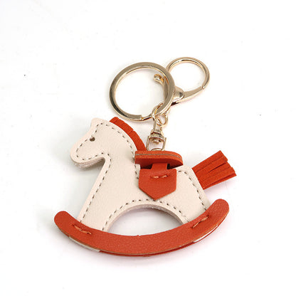 Leather Rocking Horse Keychain - Bag Charm & Key Ring