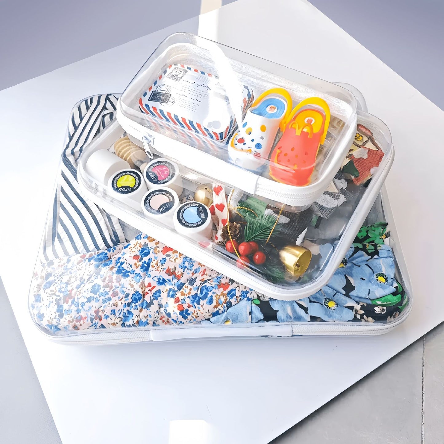 Clear Zipper Storage Bags Set - Multi-Size Waterproof Travel Organizer