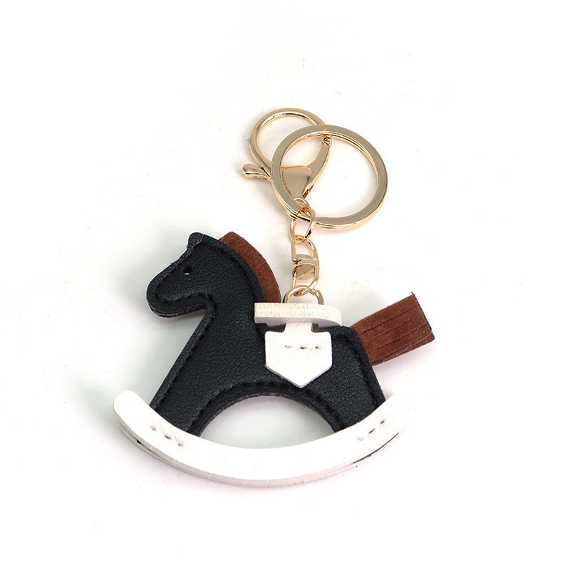 Leather Rocking Horse Keychain - Bag Charm & Key Ring