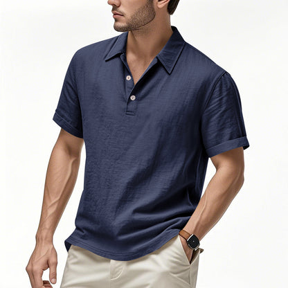 Men's Linen Polo Shirt - Short Sleeve Casual Button Down Summer Top