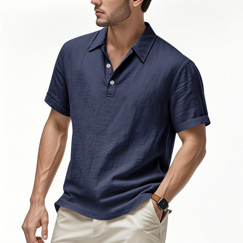 Men's Linen Polo Shirt - Short Sleeve Casual Button Down Summer Top