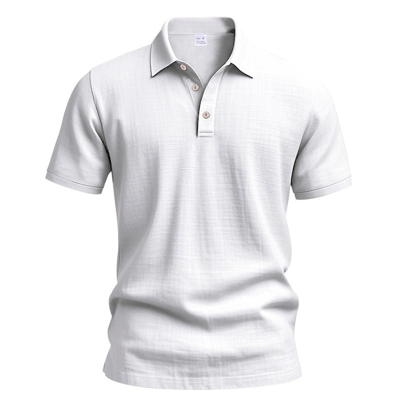 Men's Linen Polo Shirt - Short Sleeve Casual Button Down Summer Top