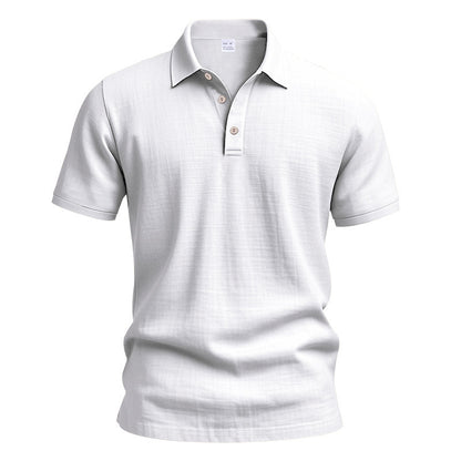 Men's Linen Polo Shirt - Short Sleeve Casual Button Down Summer Top