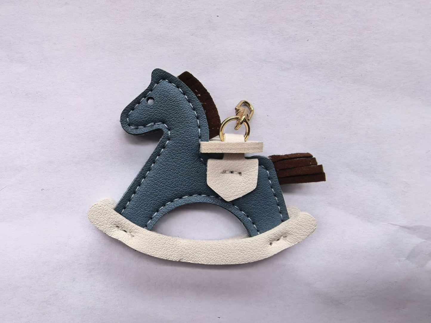 Leather Rocking Horse Keychain - Bag Charm & Key Ring