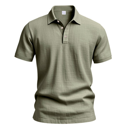 Men's Linen Polo Shirt - Short Sleeve Casual Button Down Summer Top
