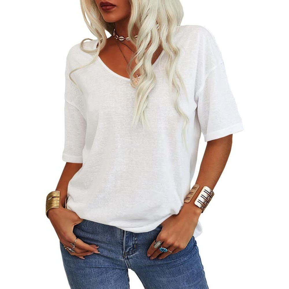 Women's V-Neck Cotton T-Shirt - Plus Size Available