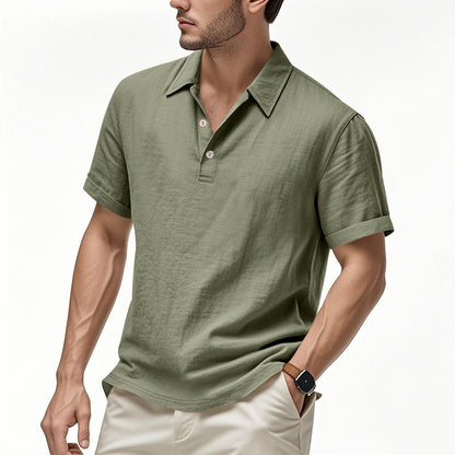 Men's Linen Polo Shirt - Short Sleeve Casual Button Down Summer Top