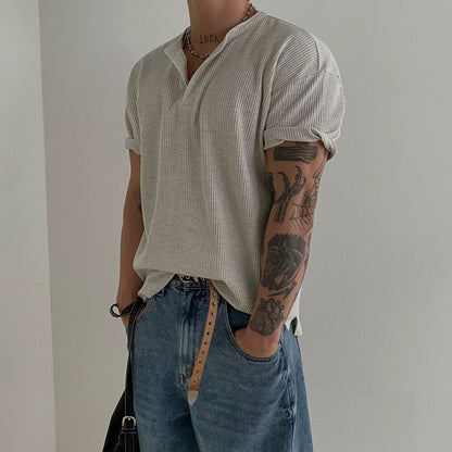 Men's Henley Short Sleeve T-Shirt - Casual Everyday Tee