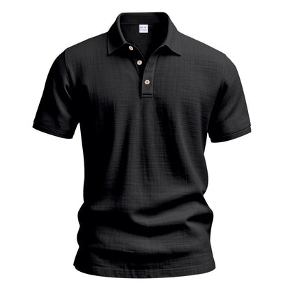 Men's Linen Polo Shirt - Short Sleeve Casual Button Down Summer Top
