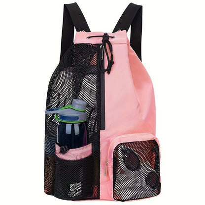 Mesh Swim Beach Bag - Drawstring Backpack with Wet Pocket