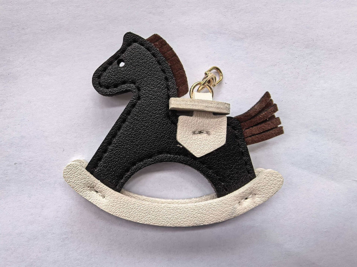 Leather Rocking Horse Keychain - Bag Charm & Key Ring