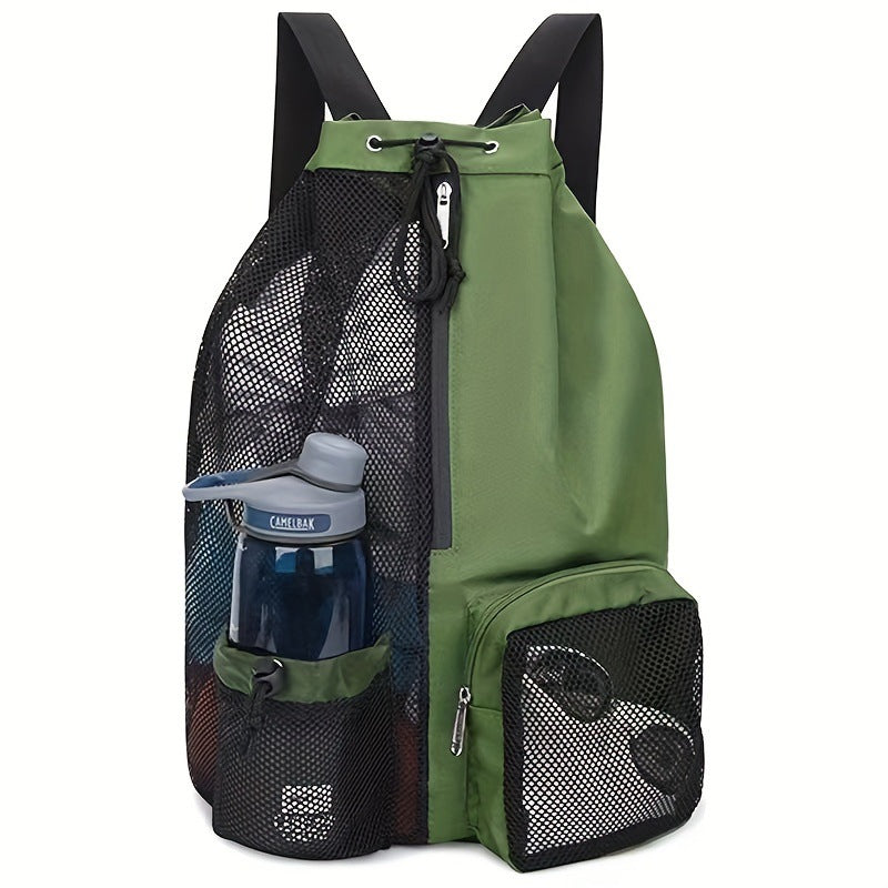 Mesh Swim Beach Bag - Drawstring Backpack with Wet Pocket