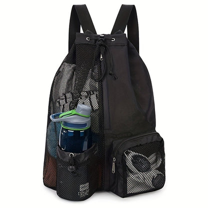 Mesh Swim Beach Bag - Drawstring Backpack with Wet Pocket