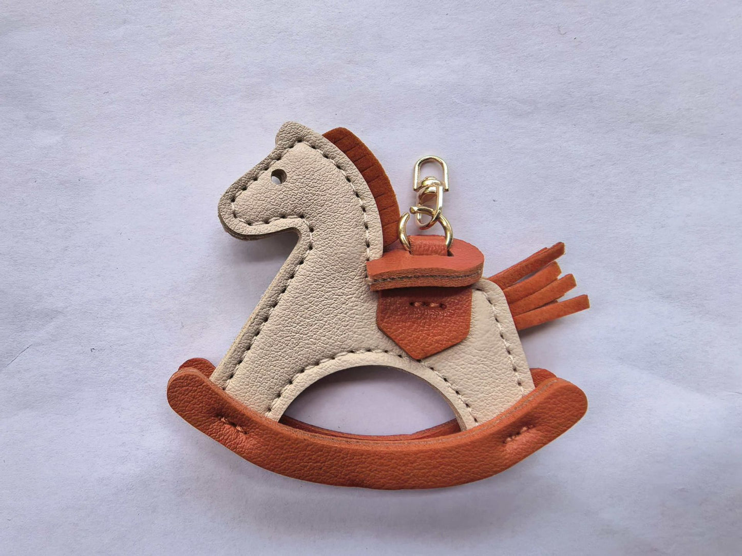 Leather Rocking Horse Keychain - Bag Charm & Key Ring