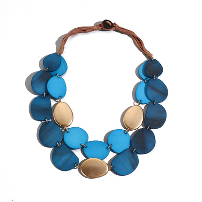 Bohemian Acrylic Necklace - Round Sequined Layered Chain Pendant