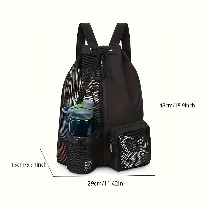 Mesh Swim Beach Bag - Drawstring Backpack with Wet Pocket
