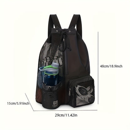 Mesh Swim Beach Bag - Drawstring Backpack with Wet Pocket