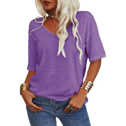Women's V-Neck Cotton T-Shirt - Plus Size Available