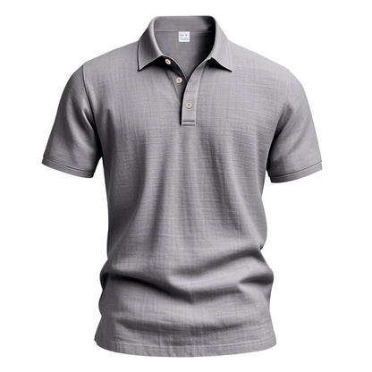 Men's Linen Polo Shirt - Short Sleeve Casual Button Down Summer Top