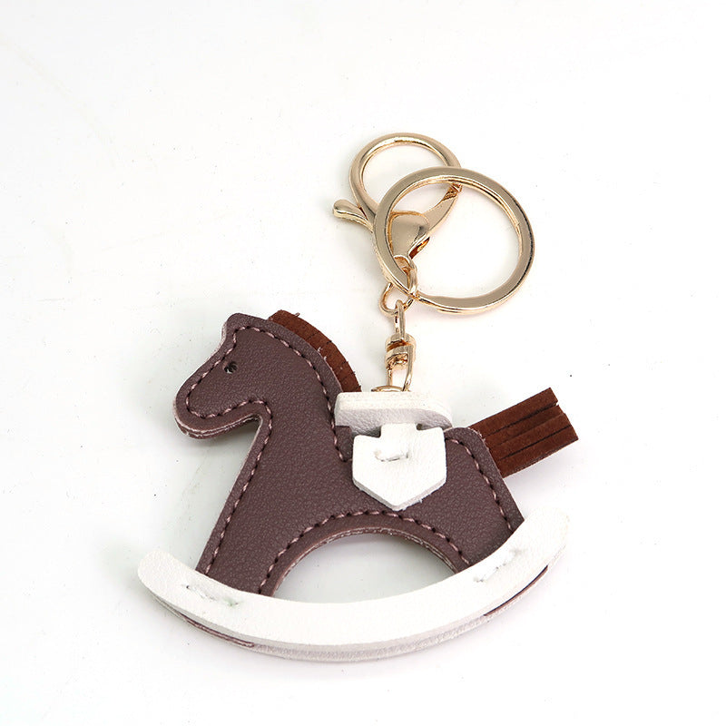 Leather Rocking Horse Keychain - Bag Charm & Key Ring