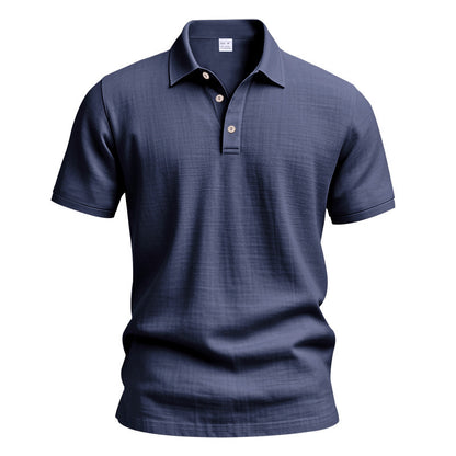 Men's Linen Polo Shirt - Short Sleeve Casual Button Down Summer Top