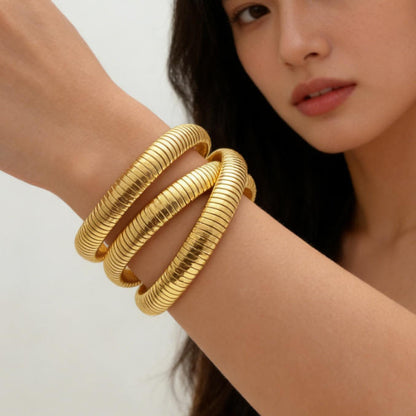 Snake Bone Bangle Bracelet - Gold Silver Stacking Cuff