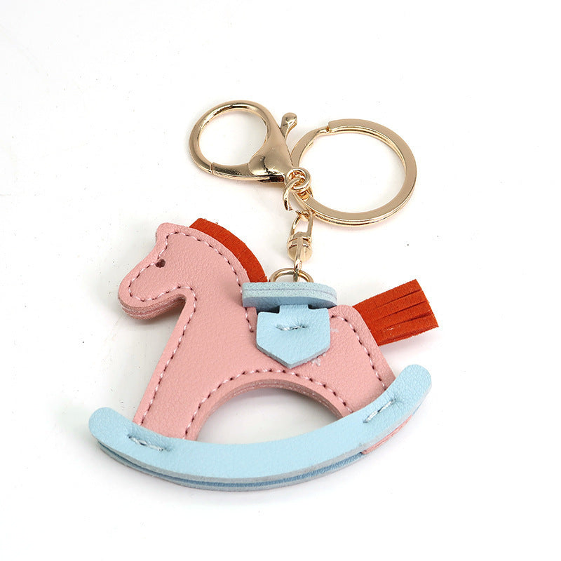 Leather Rocking Horse Keychain - Bag Charm & Key Ring