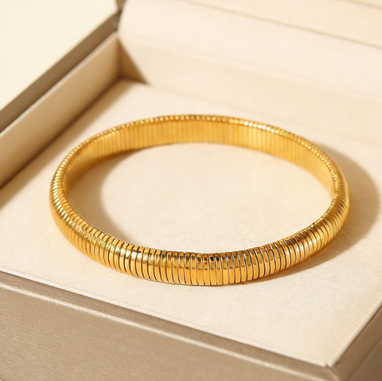Snake Bone Bangle Bracelet - Gold Silver Stacking Cuff