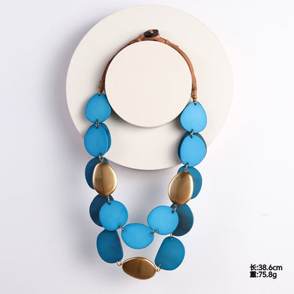 Bohemian Acrylic Necklace - Round Sequined Layered Chain Pendant