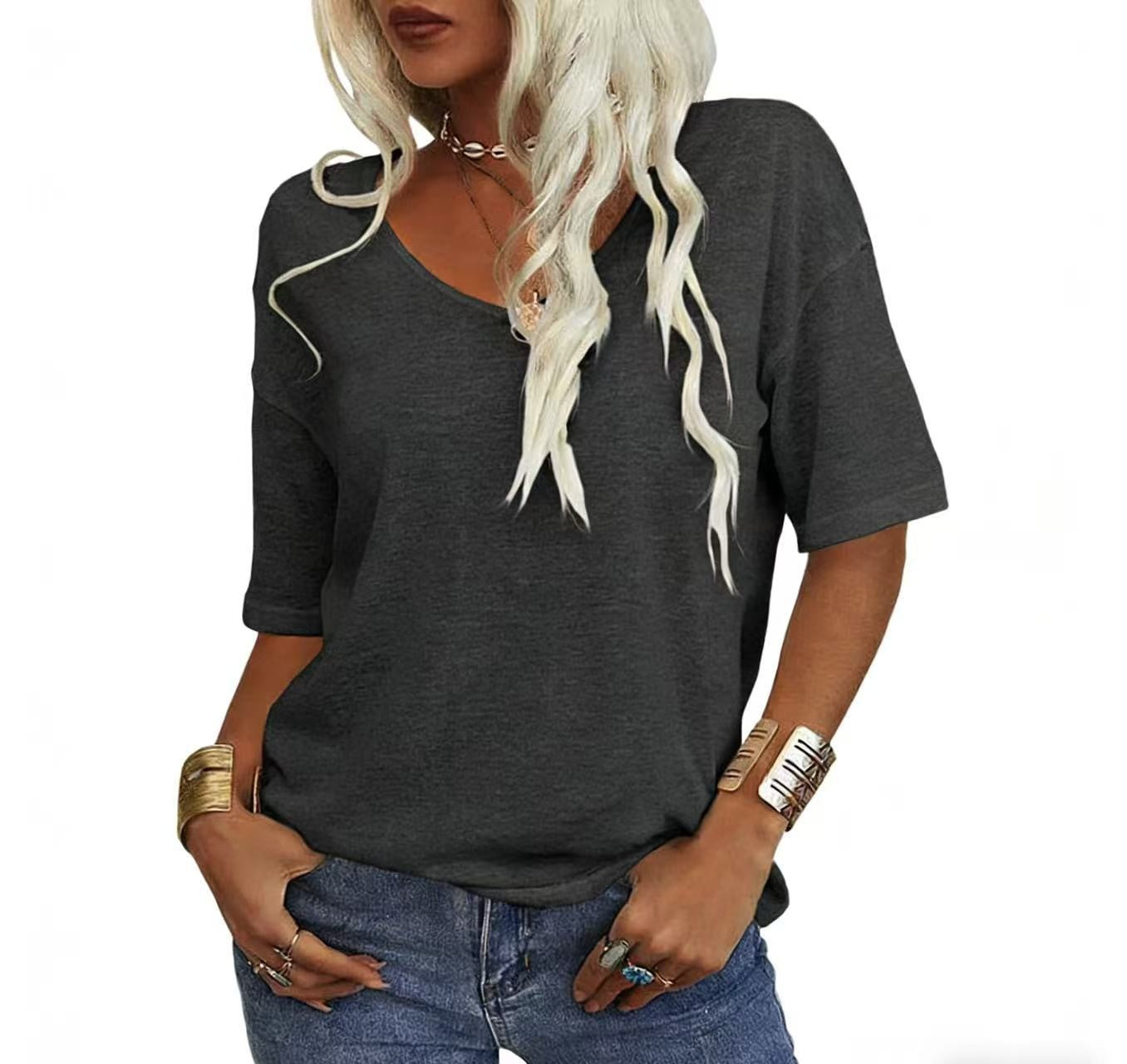 Women's V-Neck Cotton T-Shirt - Plus Size Available