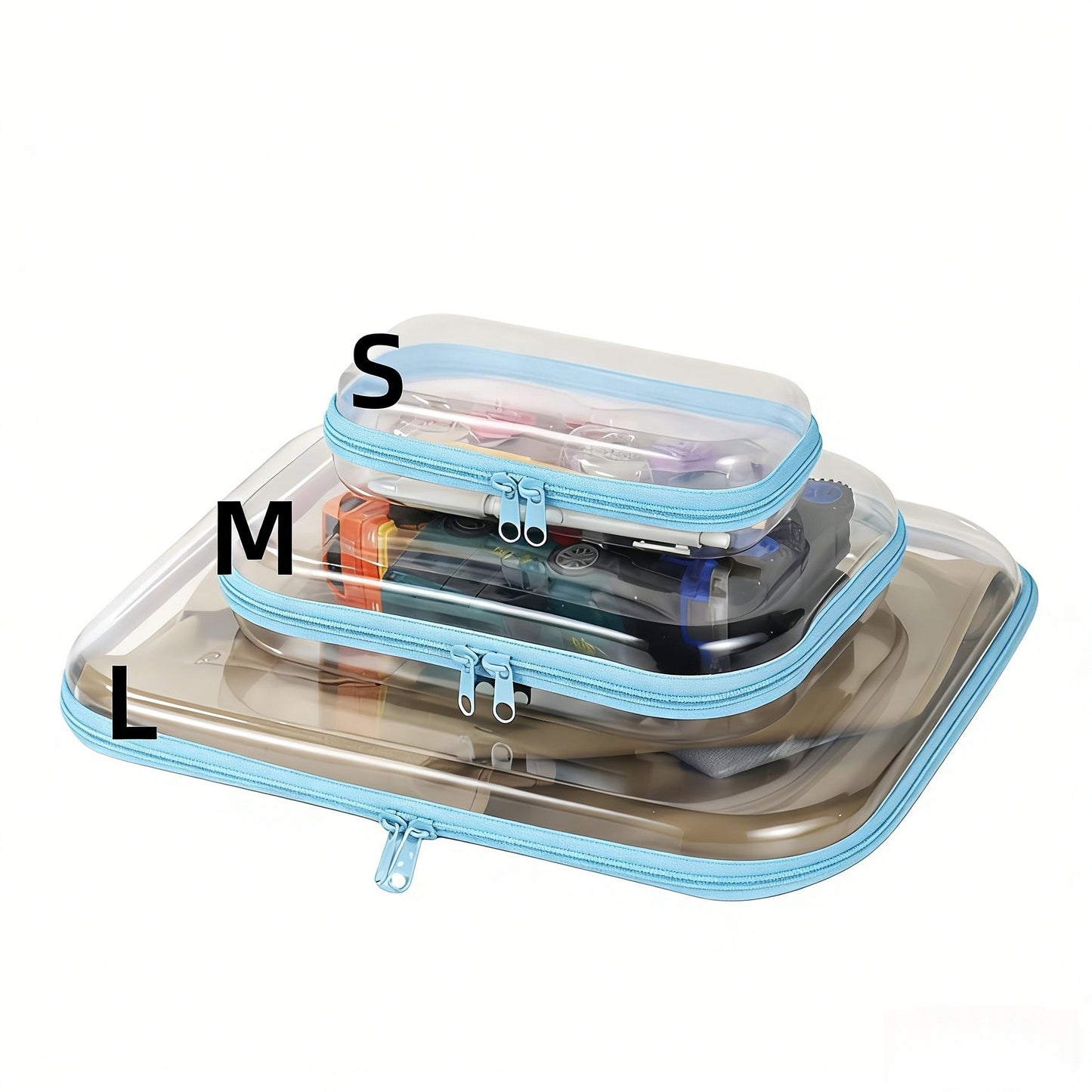 Clear Zipper Storage Bags Set - Multi-Size Waterproof Travel Organizer