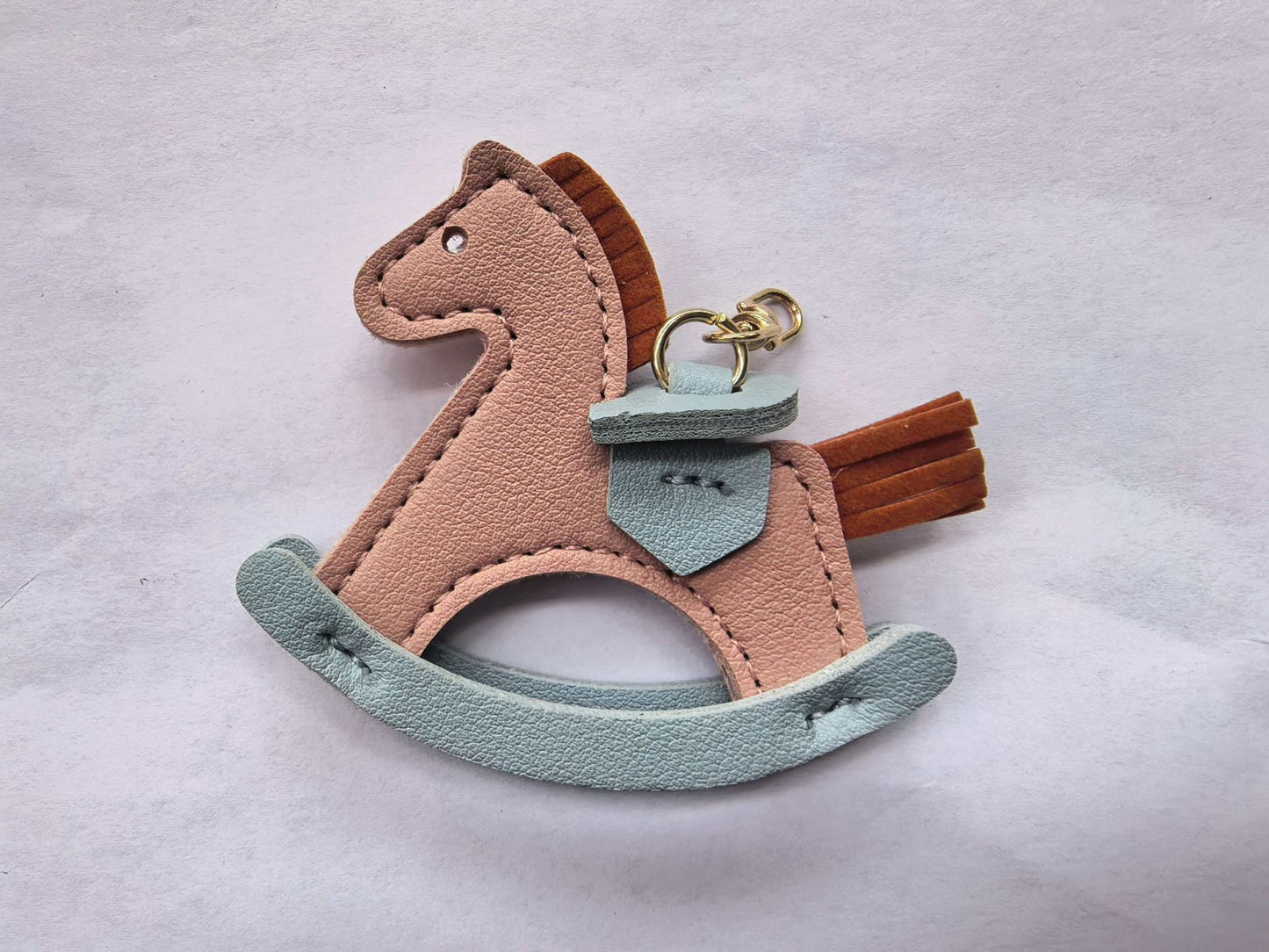 Leather Rocking Horse Keychain - Bag Charm & Key Ring