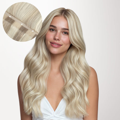 Ash Blonde Highlights (17A/60A) Butterfly Weft Human Hair Extensions (100g-150g)