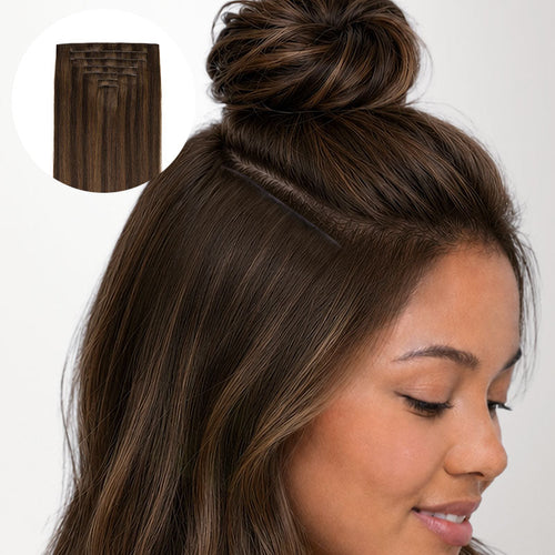 Brown Sugar Swirl Highlights (2C/4E/6C) Invisi Edge Seamless Clip-Ins (140g-160g)